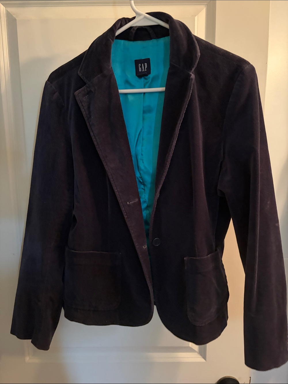 GAP Women's Deep navy Velvet Blazer with Teal Lining